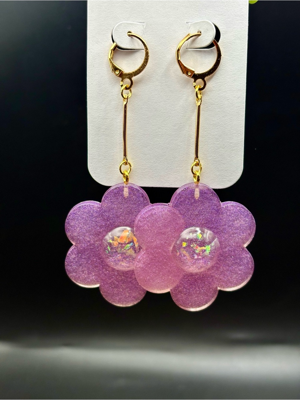 Flower Drop Earrings - Lilac Sparkle - Picture 3 of 6